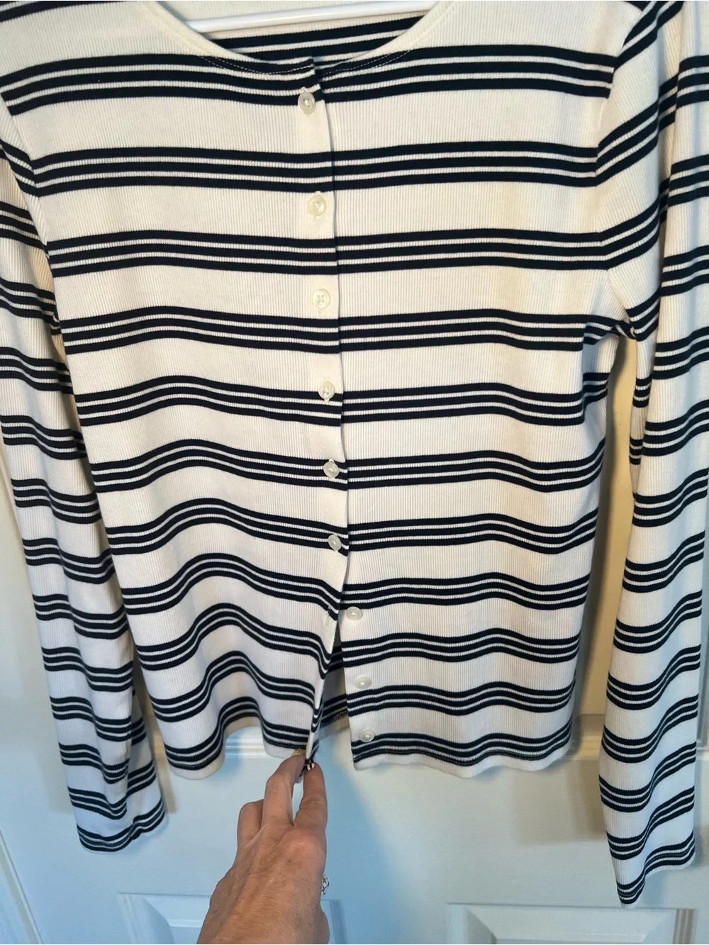J.Crew Black White Striped Rib Knit Cardigan Top Size Large